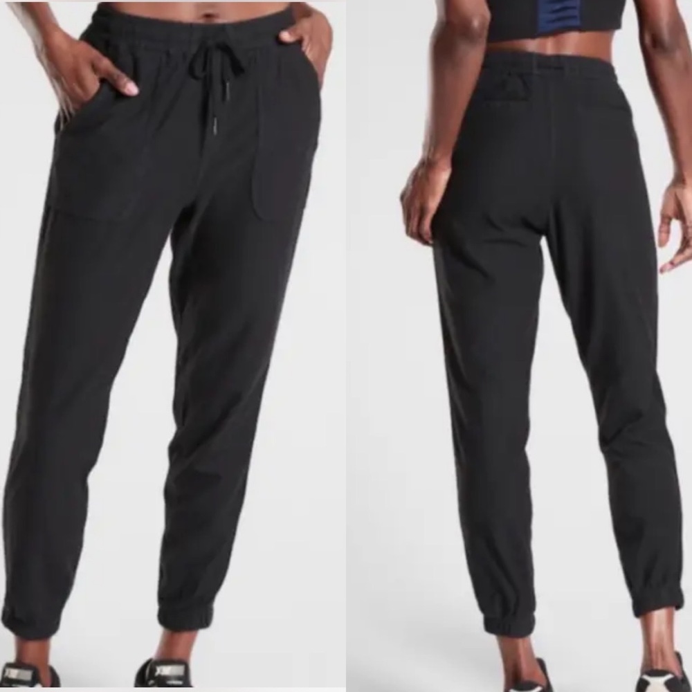 Athleta Womens Black Farallon Jogger Pull On Pants Pockets Drawcord Waist Sz 10